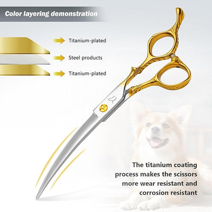 CITYWISH Dog Grooming Scissors,Chunkers Shears and Thinning Shears with Safety Round Tips, Sharp and Comfortable 4 in 1 Dog Scissors for Grooming
