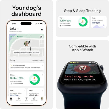 New Fi Series 3+ Smart Dog Tracker Collar [6 Month Membership Included] GPS Tracker for Dogs with Health & Behavior Monitoring, Escape Alerts, Waterproof, LED, Apple Watch Compatible (Pink, X-Large)