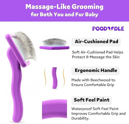 Poodoodle Dog Slicker Brush, Grooming Tool for Poodle, Doodle, Goldendoodle & All Long Haired Dogs, Long Pin Wood Brush Pefect for Dematting & Detangling, Effortless Grooming Pet Hair At Home - Large