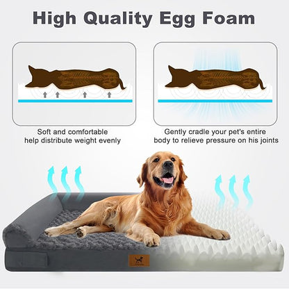 PAWPUBBY Medium-Sized Orthopedic Dog Bed - Washable Rose Velvet Cover, Waterproof Lining, Memory Foam Dog Couch, Non-Slip Base, Sofa Dog Bed for Corgis, Pomeranians, French Bulldogs (Dark Gray, L)