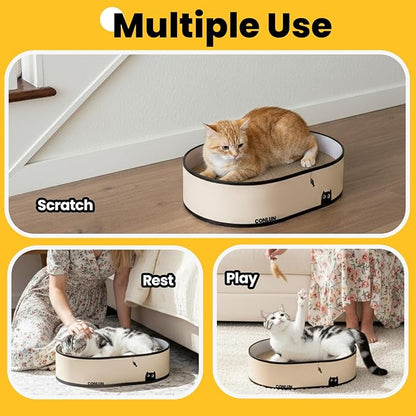 Conlun Cat Scratcher Box with 4 Cat Scratching Board Reversible Cat Scratch Pad, Heavy Duty Corrugated Cardboard Cat Bed Lounger Cat Scratchers for Indoor Cats, Protects Furniture,Kittens Gifts-Large