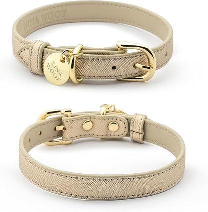 Rio Dog Collar Saffiano Vegan Leather Color Gold Size XS