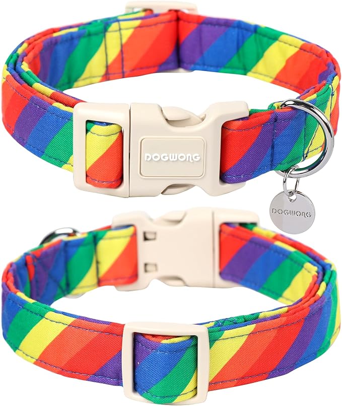DOGWONG Rainbow Dog Collar, Soft Natural Fabric, Cute LGBTQ Puppy Necklace for Small to Large Dogs