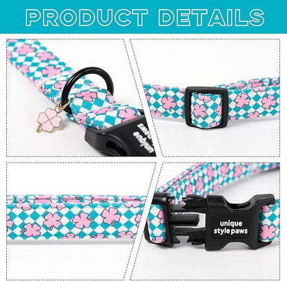Unique style paws Dog Collar Plastic Buckle with Pendant Puppy Collar for Saint Patrick Grid Clover for Small Medium Large Boys Girls Dogs
