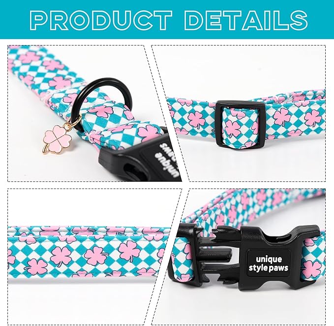 Unique style paws Dog Collar Plastic Buckle with Pendant Puppy Collar for Saint Patrick Grid Clover for Small Medium Large Boys Girls Dogs