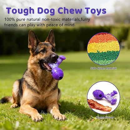 BoYoYo Interactive Dog Toys to Keep Them Busy, 3 in 1 Dog Puzzles for Smart Dogs, Treat Dispensing Toy for Large Dogs, Tough Chew Toys for Aggressive Chewers, Medium & Large Breeds, Bacon Flavor