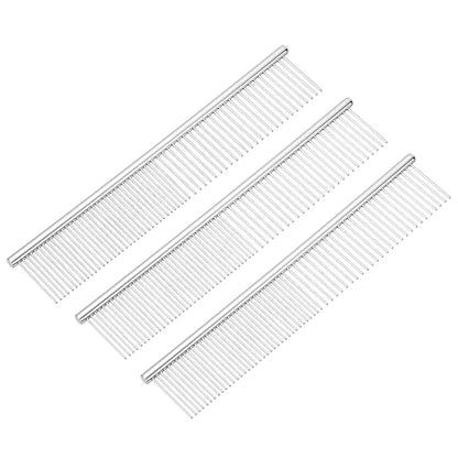 PETAXCELL Dog Cat Comb, Pet Combs Stainless Steel Teeth with Rounded Ends for Knots Mats Loose Hair Removal, 7.5IN (Silver, 3 Pack), Grooming Tool Intended for Long Curly Hair Pet