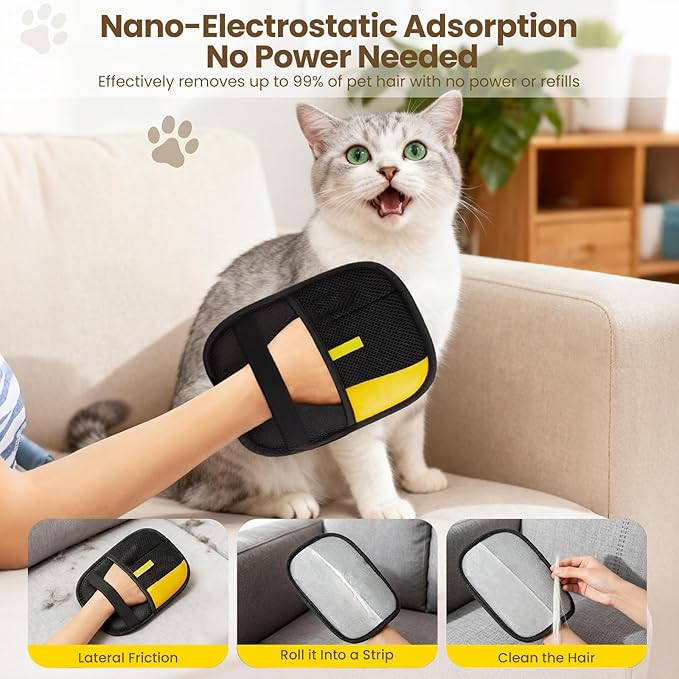 3Pcs Pet Hair Removal Glove for Cats & Dogs, Reusable Electrostatic Pet Hair Gloves,Pet Hair Remover, Newly Upgraded Pet Hair Removal Tool for Car Seat,Clothing,Carpet,Couch