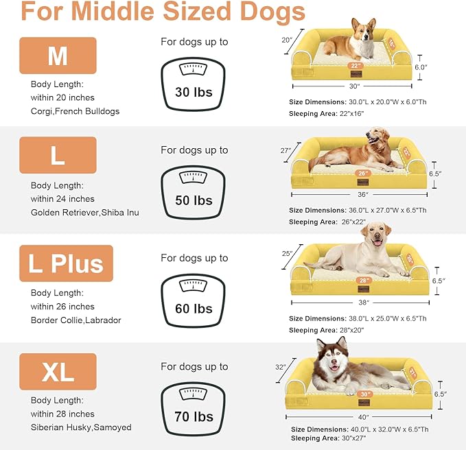 Large Dog Bed Orthopedic Washable: Beds Bolster XL Bed Big XLarge Dogs Egg Crate Foam Couch Sofa Waterproof with Removable Cover - Ginger