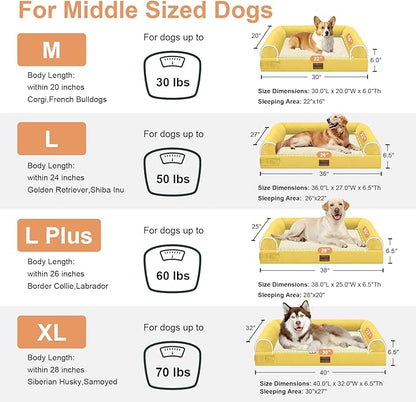 Large Dog Bed Orthopedic Washable: Beds Bolster XL Bed Big XLarge Dogs Egg Crate Foam Couch Sofa Waterproof with Removable Cover - Ginger