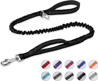 BUMBIN 6Ft Bungee Leash With 2 Handles for Large, Medium, Small Dogs - Heavy Duty, No Pull Shock Absorbing With Car Seat Belt for Training, Black