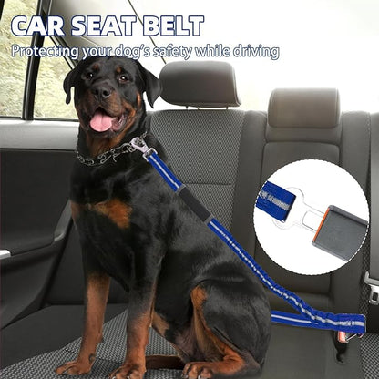 PUPTECK Heavy Duty Bungee Leash for Medium Large Dogs, No Pull Tactical Dog Leash with Double Handles for Training, Reflective with Car Seatbelt and Quick Release Buckle, Blue
