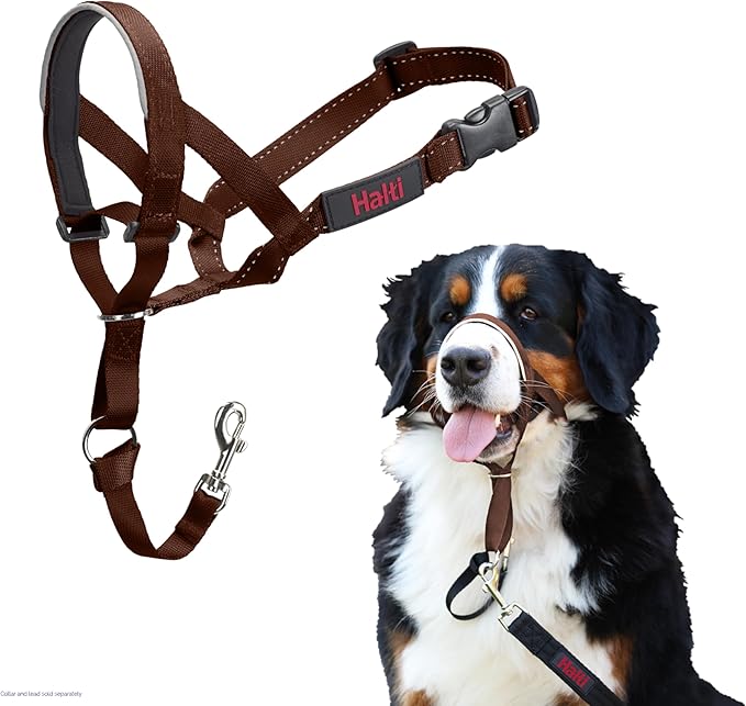 Halti Headcollar - Stop Your Dog Pulling on The Leash. Adjustable, Reflective and Lightweight, with Padded Nose Band. Dog Training Anti-Pull Collar for Large Dogs (Size 4, Deep Walnut)