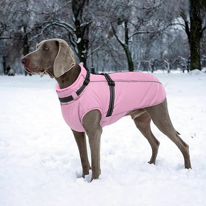 Lelepet Warm Dog Winter Coat Waterproof Dog Jacket with Harness Built in, Reflective Windproof Fleece Jacket, Dogs Coats for Medium Dogs, Thermal Turtleneck Pet Snowsuit for Outdoor, Schnauzer, Pink M