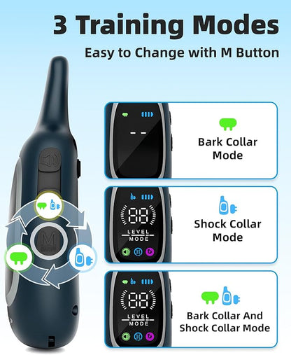 2-in-1 Dog Shock Collar and Bark Collar for Dogs – 3300FT Dog Training Collar with Remote, IP67 Waterproof e Collar with Anti-Bark/Beep/Vibration/Shock Modes for Small Medium Large Dog(8-120Lbs)