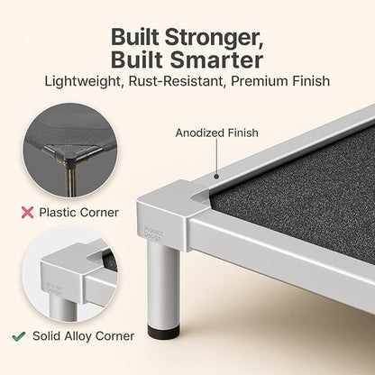 Pronest Chew Proof Elevated Dog Beds Medium Large Sized, Aluminum Alloy Dogs Supplies Raised Cot for Cooling Indoor/Outdoor/Camping Use Washable Pet Bed for Crate-48.4"x 32.7" x 7", Gray
