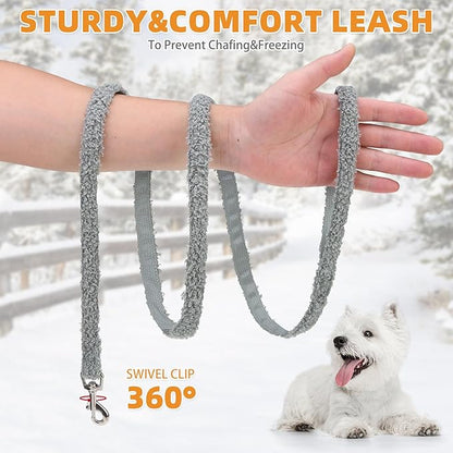 KOOLTAIL Plush Small Dog Harness and Leash Set, Warm Fleece No Pull Puppy Vest for Winter, Lightweight Reflective Step in Pet Harness for Medium Sized Dogs Boy Girl Outdoor Walking Cute Soft, Gray M