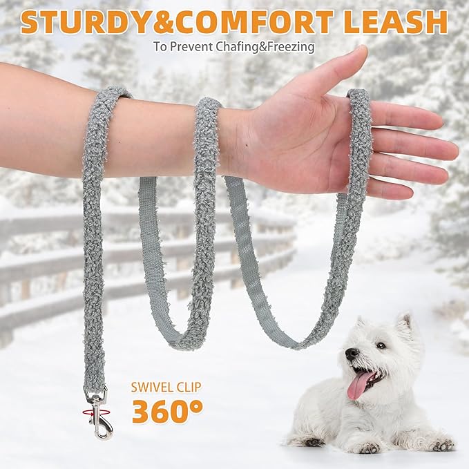 KOOLTAIL Plush Small Dog Harness and Leash Set, Warm Fleece No Pull Puppy Vest for Winter, Lightweight Reflective Step in Pet Harness for Medium Sized Dogs Boy Girl Outdoor Walking Cute Soft, Gray S