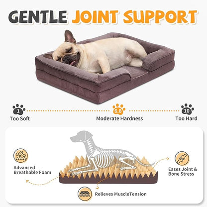Makigued Orthopedic Dog Bed for Medium Dogs Egg Crate Foam Pet Sofa with Waterproof Liner, Removable Washable Cover, Nonslip Bottom, Cozy Couch for Small & Medium Dogs and Cats, 24x18x6.5, Dark Brown