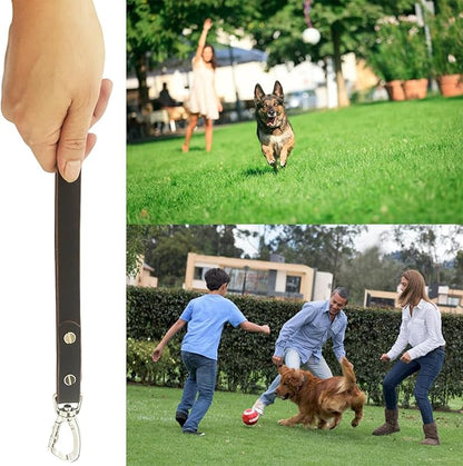 Short Leather Dog Leash 14 Inch Lead With 360 Heavy Duty Metal Clip - Soft, Strong, Light for Medium and Large Dogs - Pet Training Walking Rope