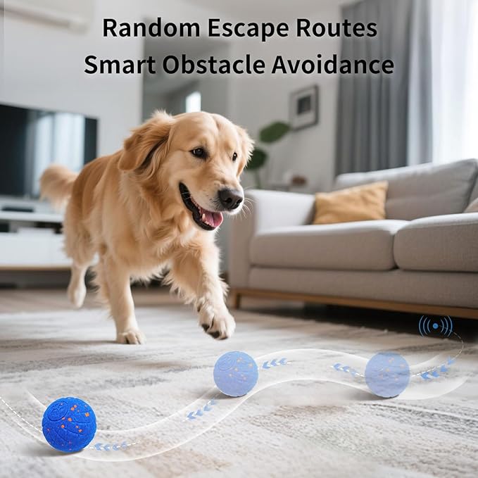 SCHITEC Smart Interactive Dog Toy Ball - Automatic Bouncing, Rolling & Vibrating Motorized Ball for Medium Large Dogs, Rechargeable Self-Moving Electronic Pet Toy for Boredom & Indoor Chase(Blue)