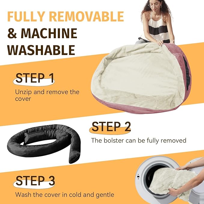 Orthopedic Washable Large Dog Bed: Cooling Dog Bed with Bolsters - Jumbo Bed Waterproof Removable Cover Non-Slip Pet Bed for Extra Large Sized - Pink