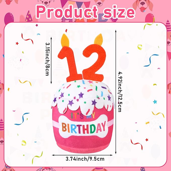 Dog Birthday Cake Toy Accessories for Girl Boy Gifts, Squeaky Plush Toy for Dog Birthday Party Decor Favor for Large, Medium and Small Dogs(12th,Pink)