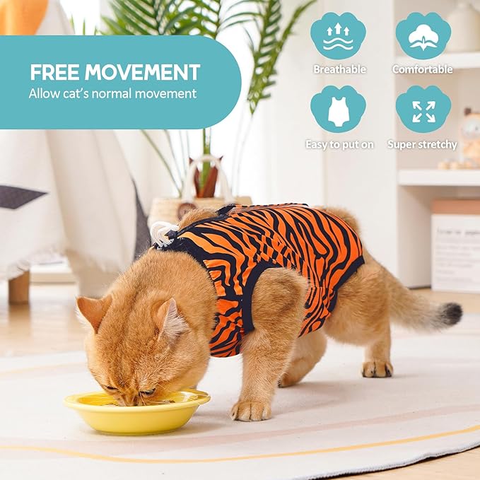 Avont Cat Recovery Suit - Kitten Onesie for Cats After Surgery, Cone of Shame Alternative Surgical Spay Suit for Female Cat, Post-Surgery or Skin Diseases Protection -Tiger(M+)