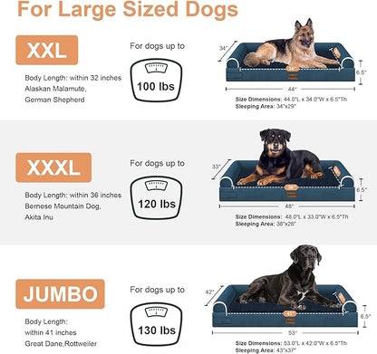 Large Dog Bed Orthopedic Washable: Beds Bolster XL Bed Large Big Dogs Memory Foam Couch Sofa Waterproof with Removable Cover - Navy Blue
