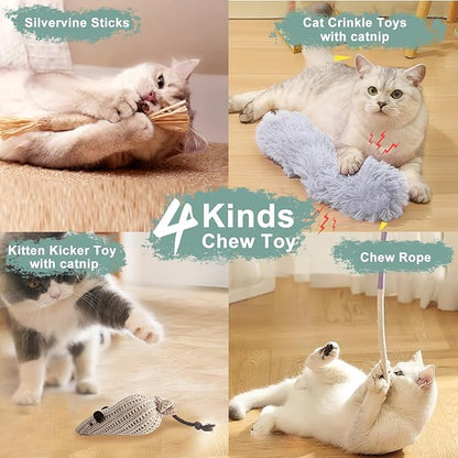 CUUOOT 7-in-1 Kitten Toys for Indoor Cats with Washable Adhesive Suction Cup, Hanging Interactive Cat Toys, Silvervine Stick and Sisal Chew Rope Catnip Teething Toy for Bored Kitten
