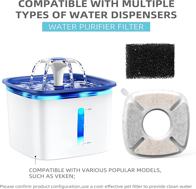 Cat Water Fountain Filter Pet Drinking Fountain Filter, Compatible with 67/95/135/85oz Automatic Pet Dispenser, Triple Filtration Dog Fountain Filter, 16 Pack (16 Carbon Filters+16 Sponge Filters)