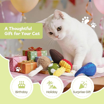 PURETOY Cat Toys for Indoor Cats, Catnip and Silvervine Chew Toys with Different Textures, Funny Slang Printed Kitten Toys for Teething, Cat Toys for Bored Indoor Adult Cats, Value Multi-Pack