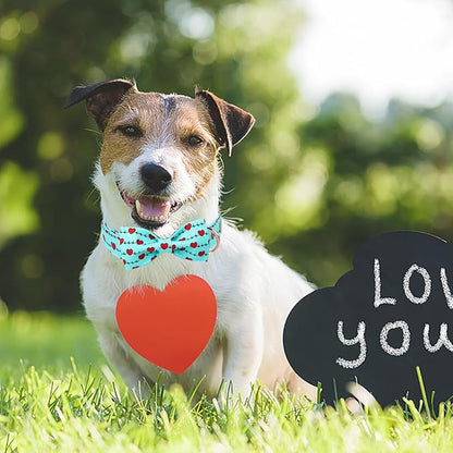 Valentines Dog Collar with Bow Tie,Green Love Heart Signal Valentine Dog Collars with Safety Metal Buckle Adjustable Puppy Collars for Small Medium Large Boy & Girl Dogs XS