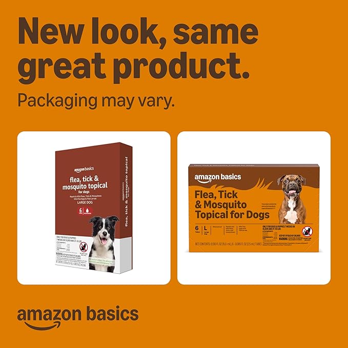 Amazon Basics Preventative Flea, Tick & Mosquito Topical Treatment for Large Dogs (21-55 pounds), 6 Count, Packaging May Vary