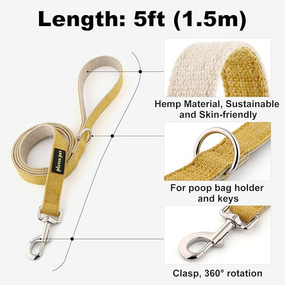Plutus Pet Cotton Hemp Dog Collar and Leash Set, Adjustable Collar for Small, Medium, and Large Dogs, Heavy Duty and Soft on Skin, Yellow, L