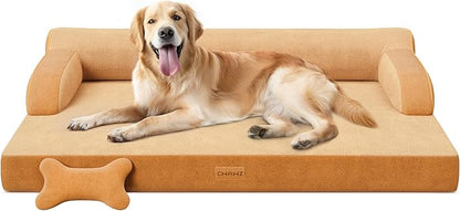 CWAWZ XL Orthopedic Dog Bed, Extra Large Dog Bed, Dual-Sided Pet Cooling Beds with Memory Foam Washable Cover Nonslip Bottom, Waterproof XLarge Pet Couch Beds with Bolsters, Brown