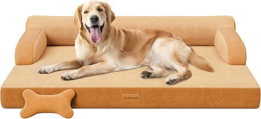 CWAWZ XL Orthopedic Dog Bed, Extra Large Dog Bed, Dual-Sided Pet Cooling Beds with Memory Foam Washable Cover Nonslip Bottom, Waterproof XLarge Pet Couch Beds with Bolsters, Brown