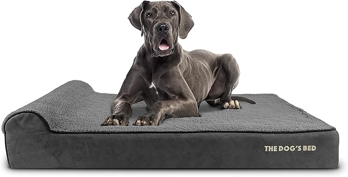 The Dog’s Bed Orthopedic Headrest Dog Bed XXL Grey Plush, Memory Foam, Pain Relief for Arthritis, Hip & Elbow Dysplasia, Post Surgery, Lameness, Waterproof Washable Cover, Veterinary Approved