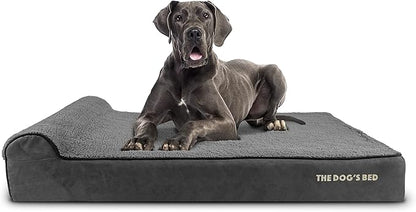The Dog’s Bed Orthopedic Headrest Dog Bed XXL Grey Plush, Memory Foam, Pain Relief for Arthritis, Hip & Elbow Dysplasia, Post Surgery, Lameness, Waterproof Washable Cover, Veterinary Approved