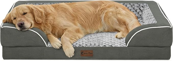 Casa Paw Orthopedic Dog Beds for Extra Large Sized Dogs, Waterproof Memory Foam XL Pet Bed with Sides 42x30Inch, Non-Slip and Egg-Crate Foam Big Dog Couch Bed with Removable Washable Cover, Dark Grey