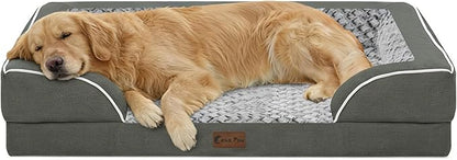 Casa Paw Orthopedic Dog Beds for Extra Large Sized Dogs, Waterproof Memory Foam XL Pet Bed with Sides 42x30Inch, Non-Slip and Egg-Crate Foam Big Dog Couch Bed with Removable Washable Cover, Dark Grey