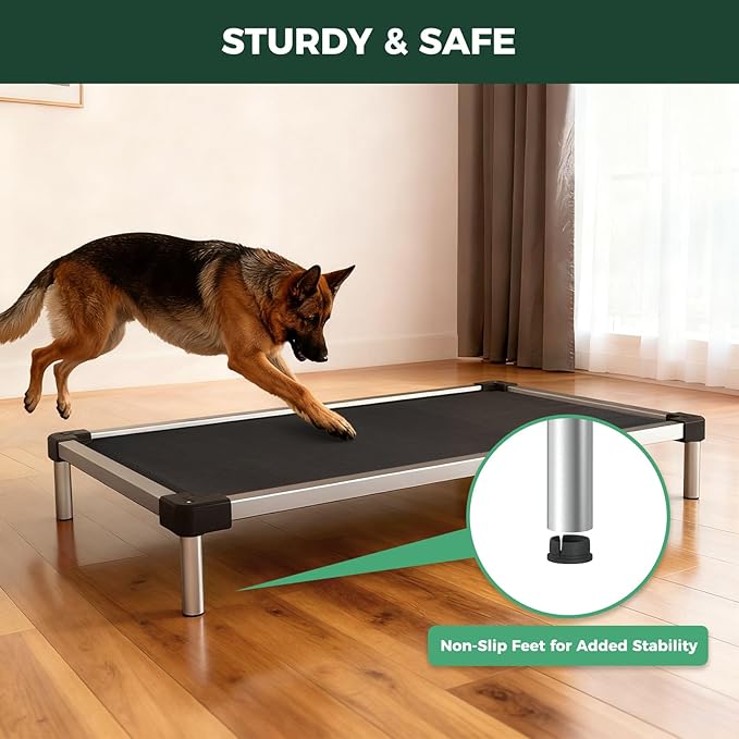 FXW TitanNest Chew-Proof Elevated Dog Bed, Raised Cot for Indoor/Outdoor/Camping Use, Durable & Waterproof Cooling Pet Bed for Large Dogs, 50.0" L x 31.0" W x 7.3" H, Black