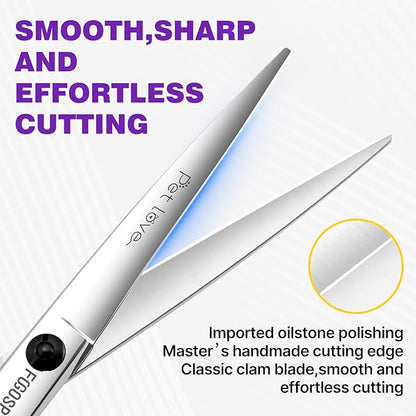Straight Dog Grooming Scissors at Home 7 in Professional Dog Hair Scissor Japan 440C Trimming Dogs Pomeranian Pet Cat Shears Symmetric Handle Smooth Cutting Body Leg Hairs(7.0)