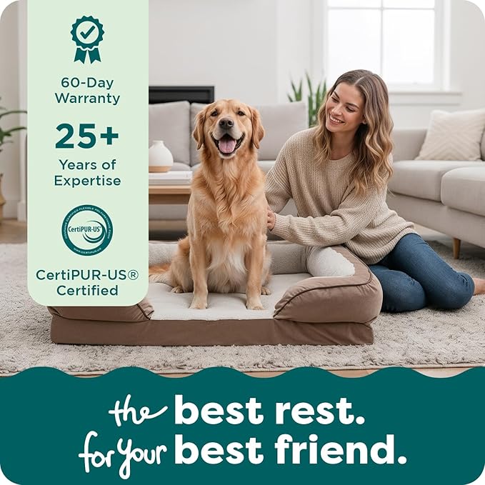 Furhaven Orthopedic Dog Bed for Large Dogs w/ Removable Bolsters & Washable Cover, For Dogs Up to 95 lbs - Plush & Velvet Waves Perfect Comfort Sofa - Brownstone, Jumbo/XL