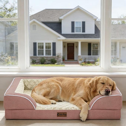Casa Paw Orthopedic XXL Dog Beds, Waterproof Memory Foam Big Pet Bed for Extra Large Sized Dogs 53x42Inch, Non-Slip Bottom and Egg-Crate Foam Dog Couch Bed with Washable Removable Cover, Pink
