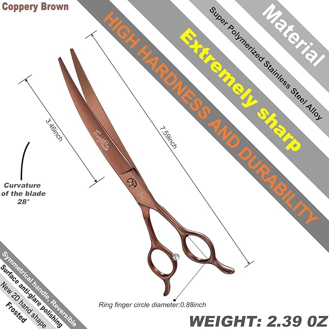 High-end Professional Dog Grooming Curved Scissors Pet Curved Shears 7 Inches Extremely Very Sharp Made Of Stainless Steel Alloy By Hand For Dog Cat Groomer