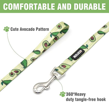 azuza Dog Collar and Leash Set, Fun Avocado Patterns on Nylon Collar and Matching Leash, Large Dog Collar for Medium Dogs