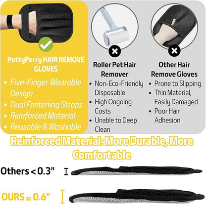 Petty Perry Pet Hair Removal Glove for Dogs & Cats, Upgraded Electrostatic Anti-Slip Pet Hair Removal Tool with 5-Finger Design, Thickened Magic Brush Pet Hair Remover for Couch Carpet Clothes, 1 PCS