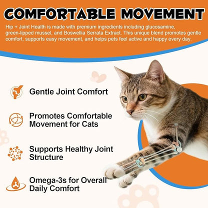 Ruduwu Hip & Joint Bites for Cats - Chicken Flavored Glucosamine Joint Supplement for Cats - Cat Joint Supplement for HIPS & Joints, Cat Arthritis Pain Relief, with Green Lipped Mussel, 3.7 oz