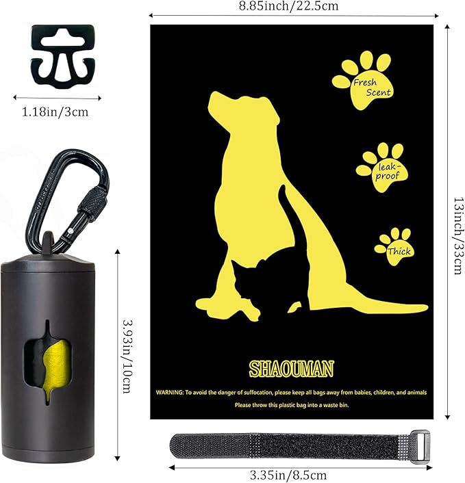 Metal Dog Poop Bag Holder w/Leash Clip|Durable Scratch-Resistant Aluminum|135 Bags+3 Accessories（Black）